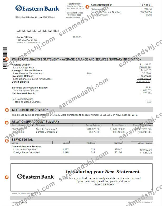 USA EASTERN BANK statement Word and PDF template